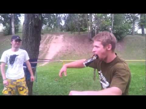 Guy imitates the sound of bike with the beer can