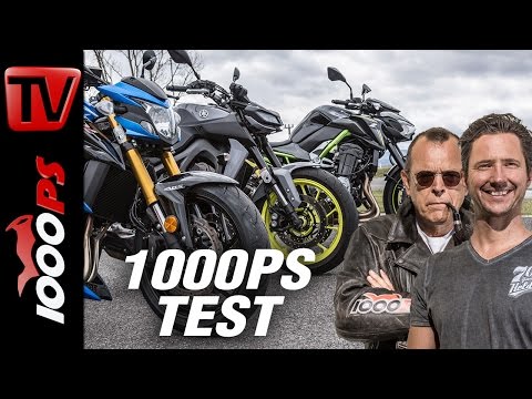 1000PS Test - Nakedbike Vergleich 2017 - GSX-S 750 vs. MT-09 vs. Z900 - ENGL Subs