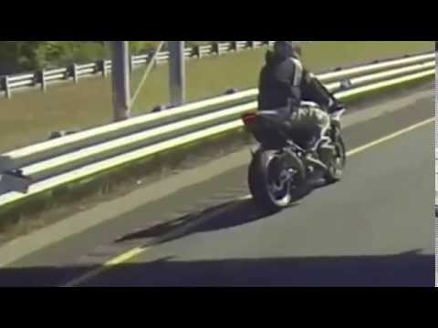 License plate impales motorcycle after flying off bike