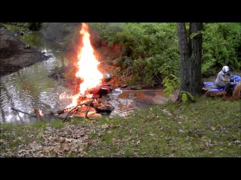 Atv catches on fire and burns to the ground