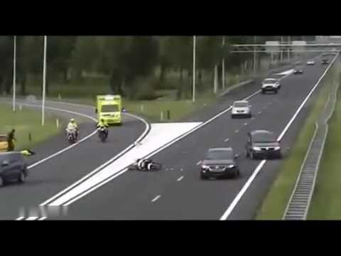 Accident Caught on Camera - Motorcycle was hit by a Car up to Fly